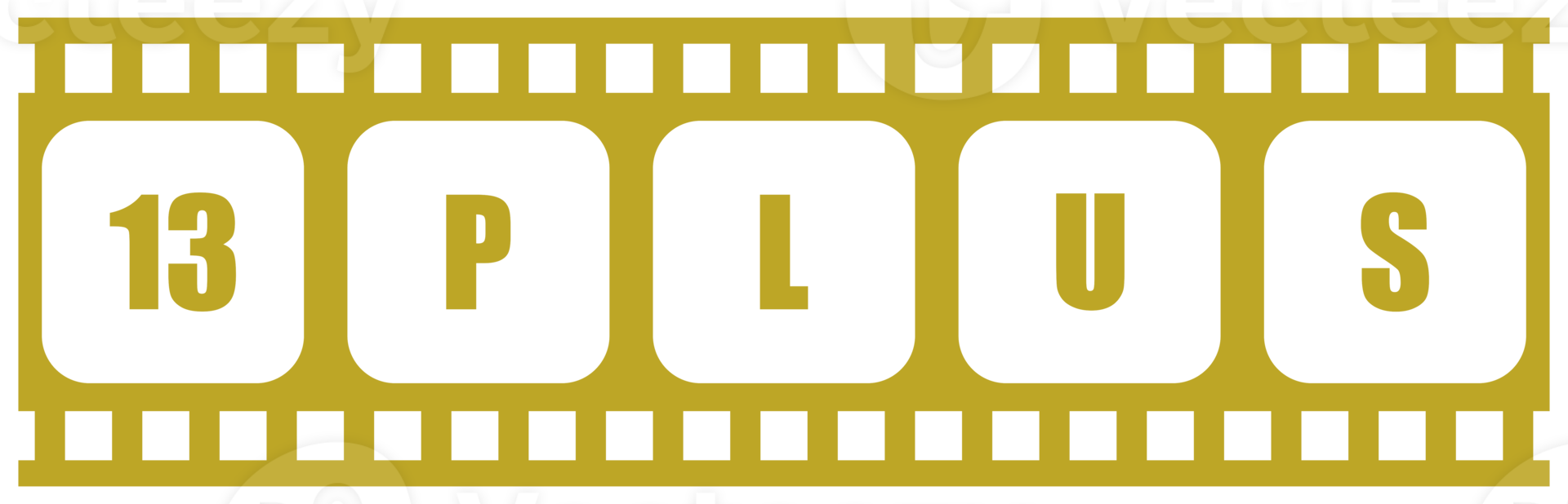 Sign of Adult Only for Thirteen Plus, 13 Plus Age in the Filmstrip. Age Rating Movie Icon Symbol for Movie Poster, Banner, Backdrop, Apps, Website or Graphic Design Element. Format PNG