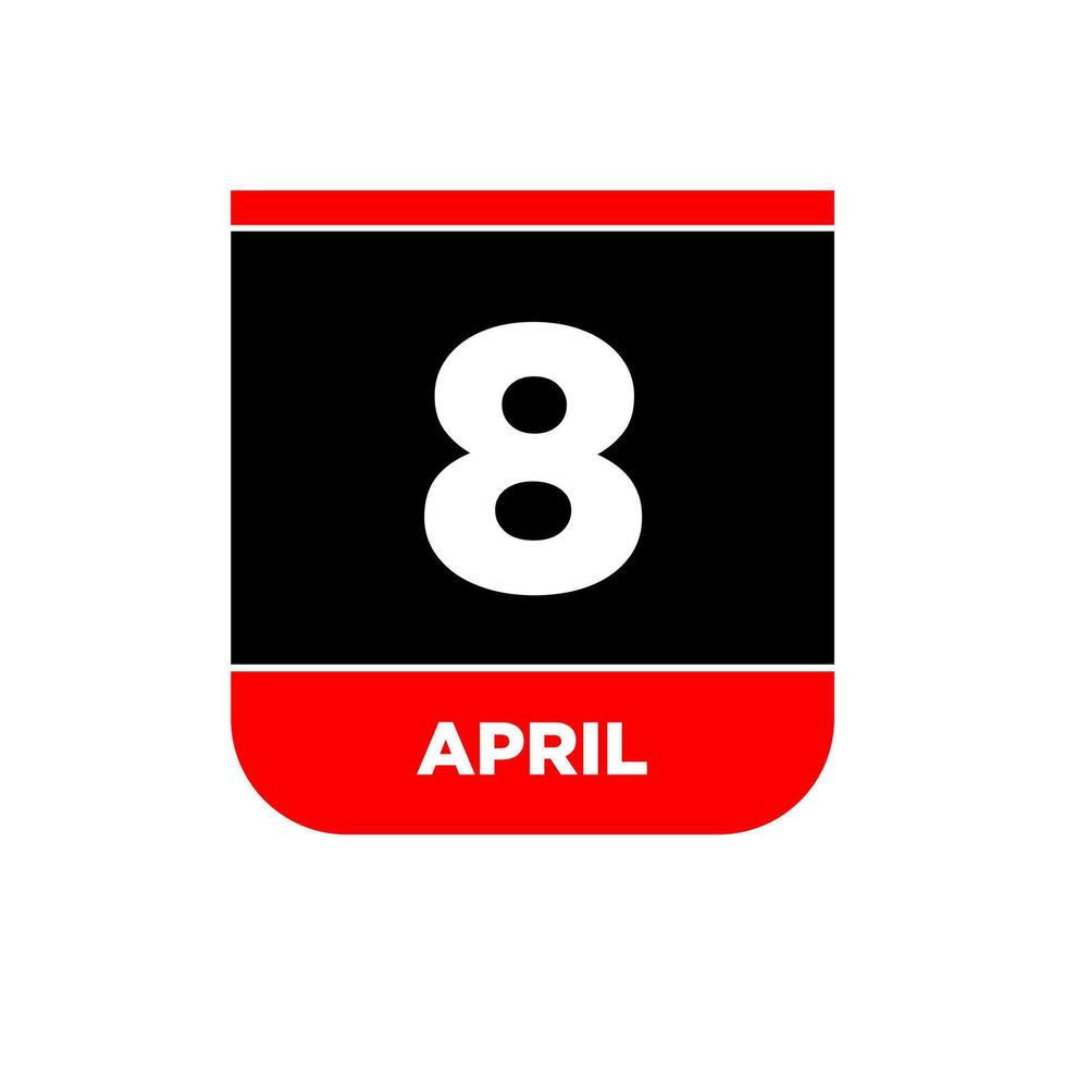 8th April vector icon. 8 April calendar.