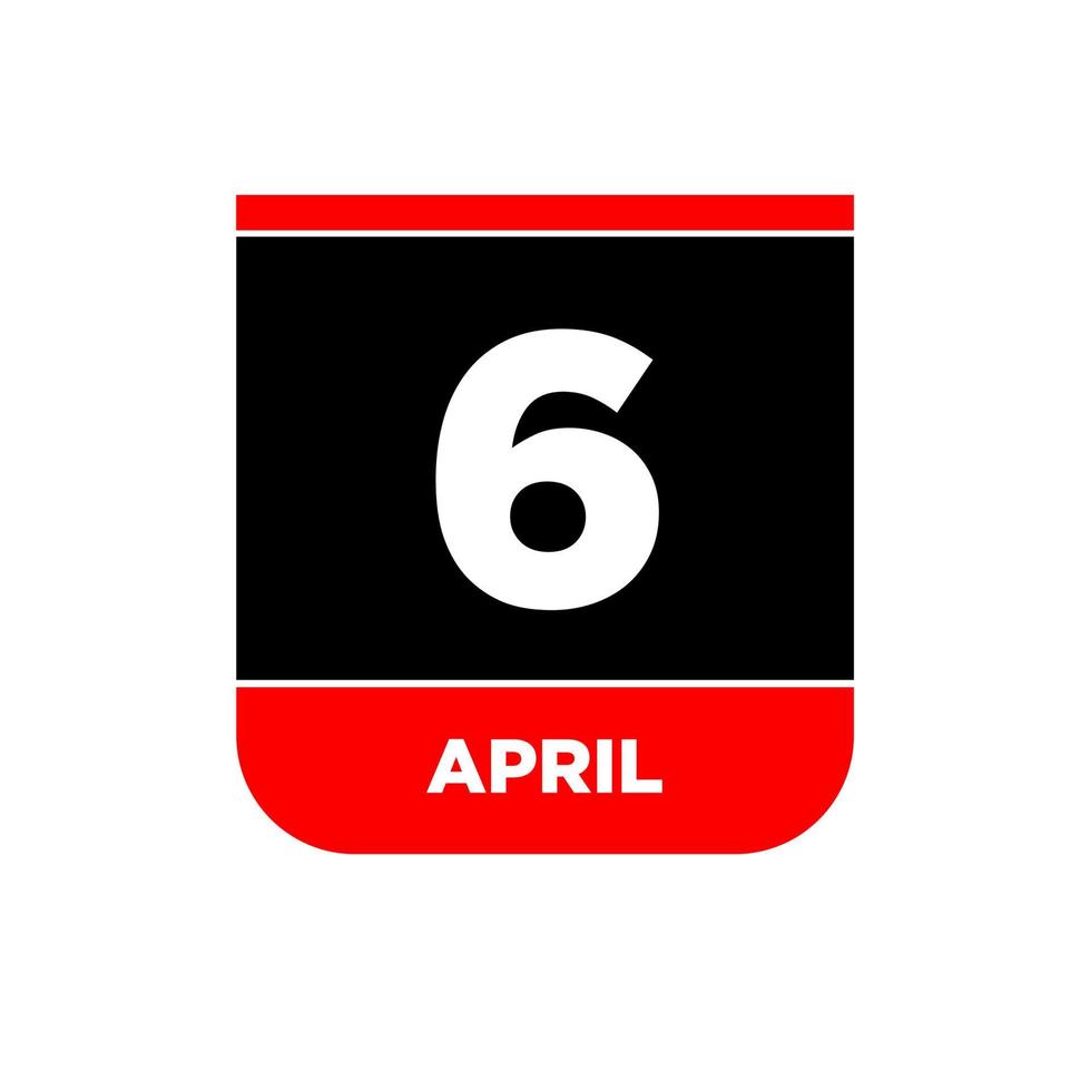 6th April vector icon. 6 April calendar.