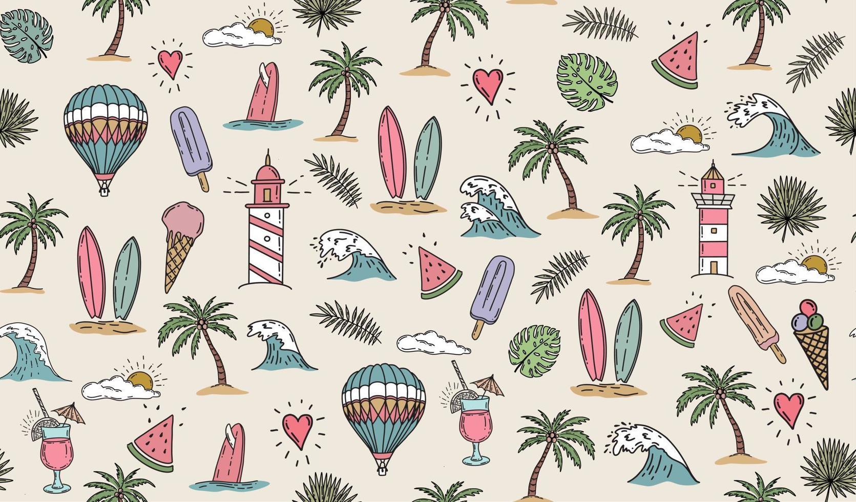 Summer icon set, hand drawn illustration. vector