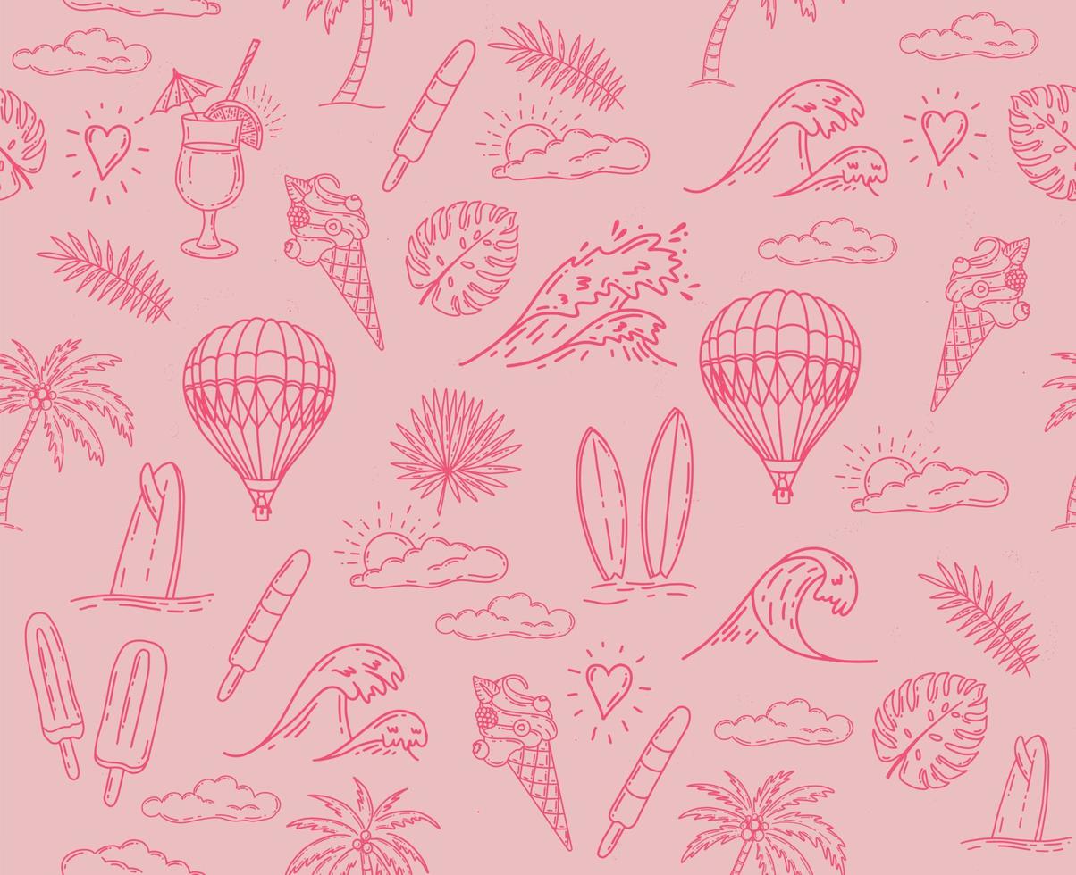 Summer icon set, hand drawn illustration. vector