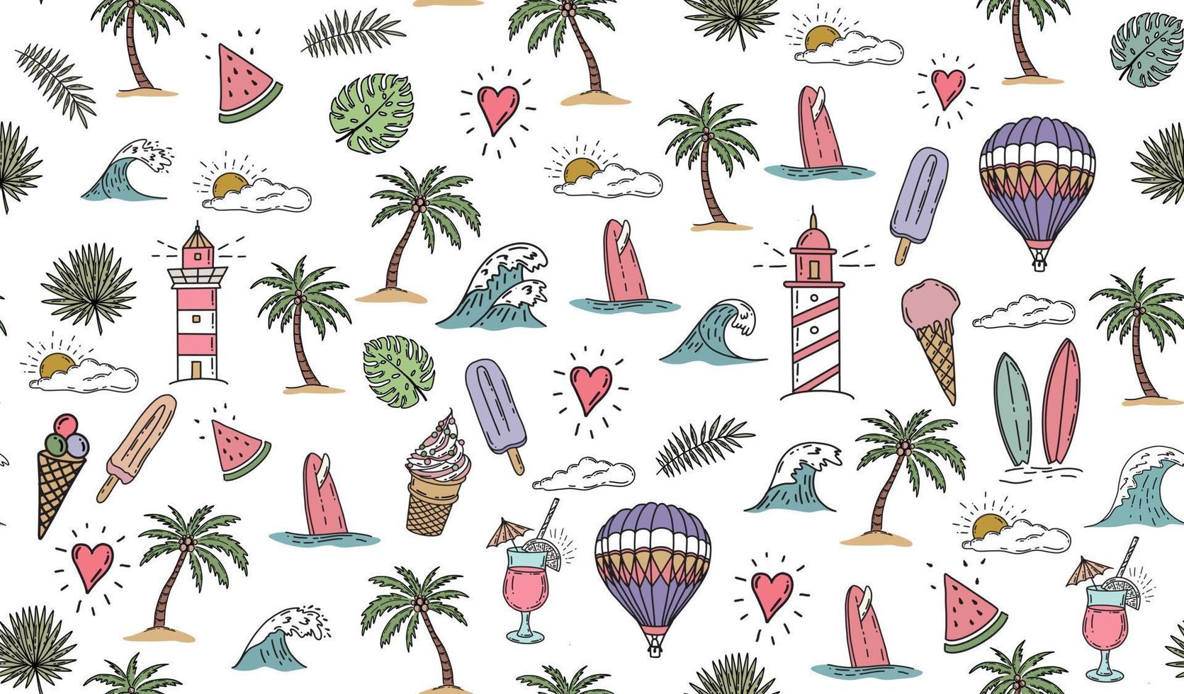 Summer icon set, hand drawn illustration. vector