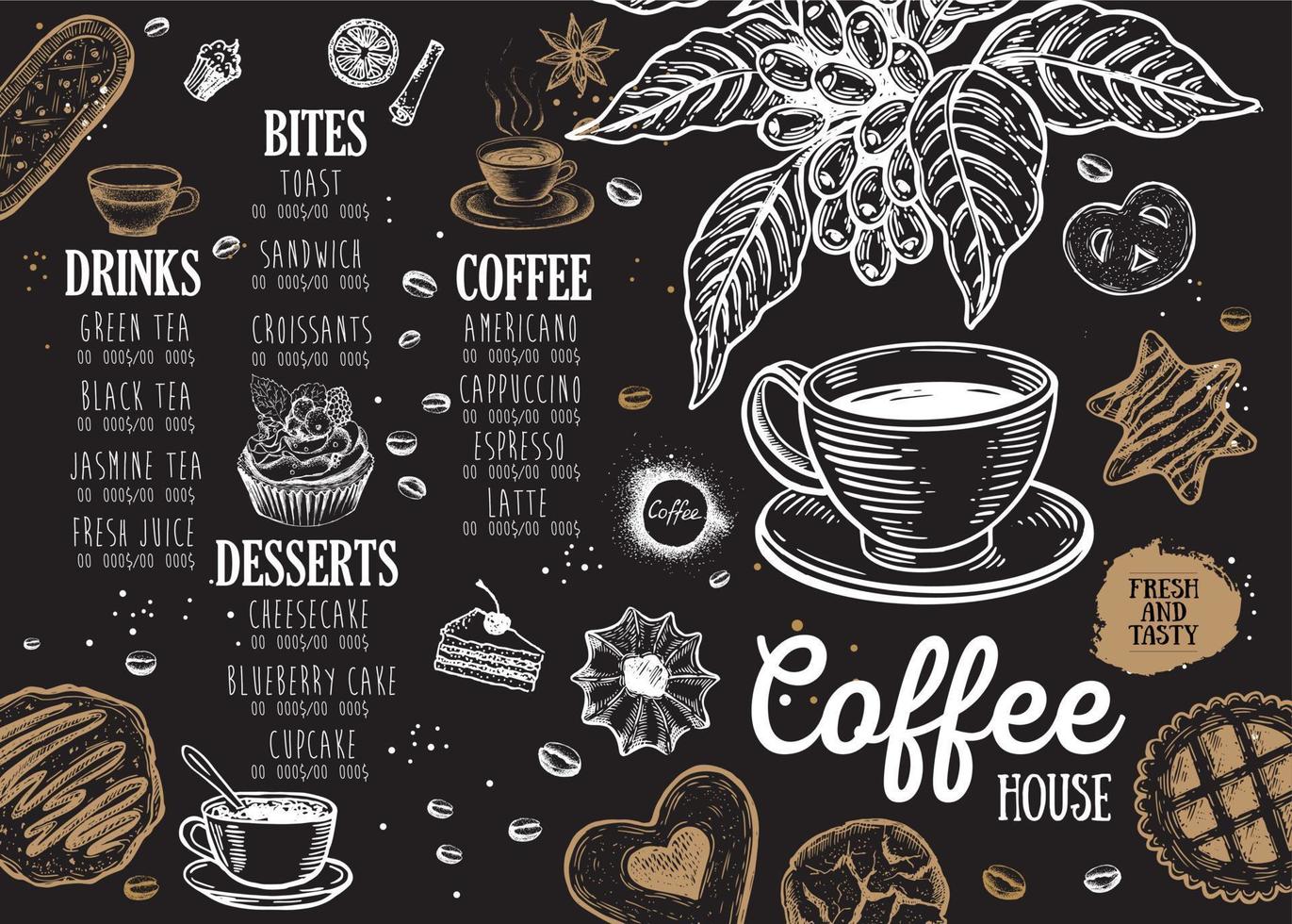 Coffee house menu. Restaurant cafe menu, template design. Food flyer. vector