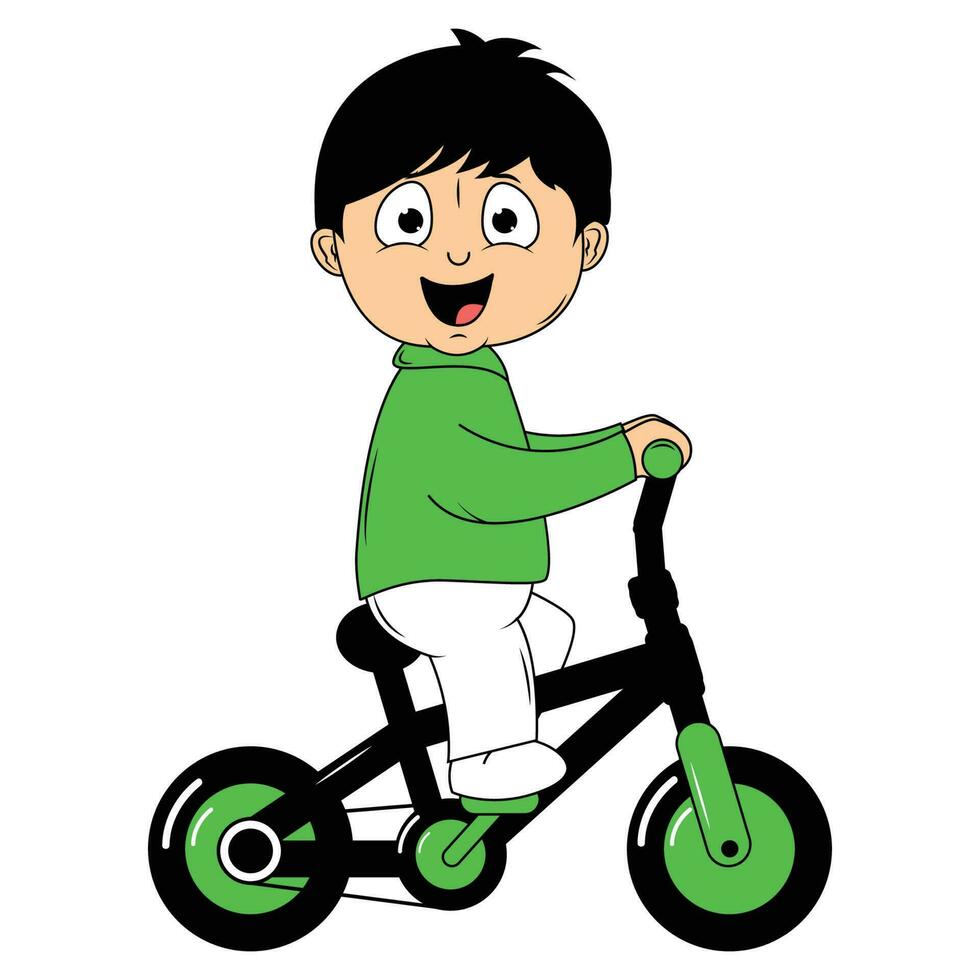 cute boy cartoon ride bicycle illustration graphic vector