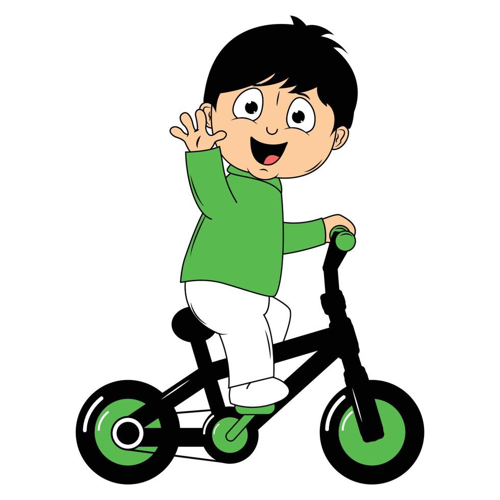 cute boy cartoon ride bicycle illustration graphic vector