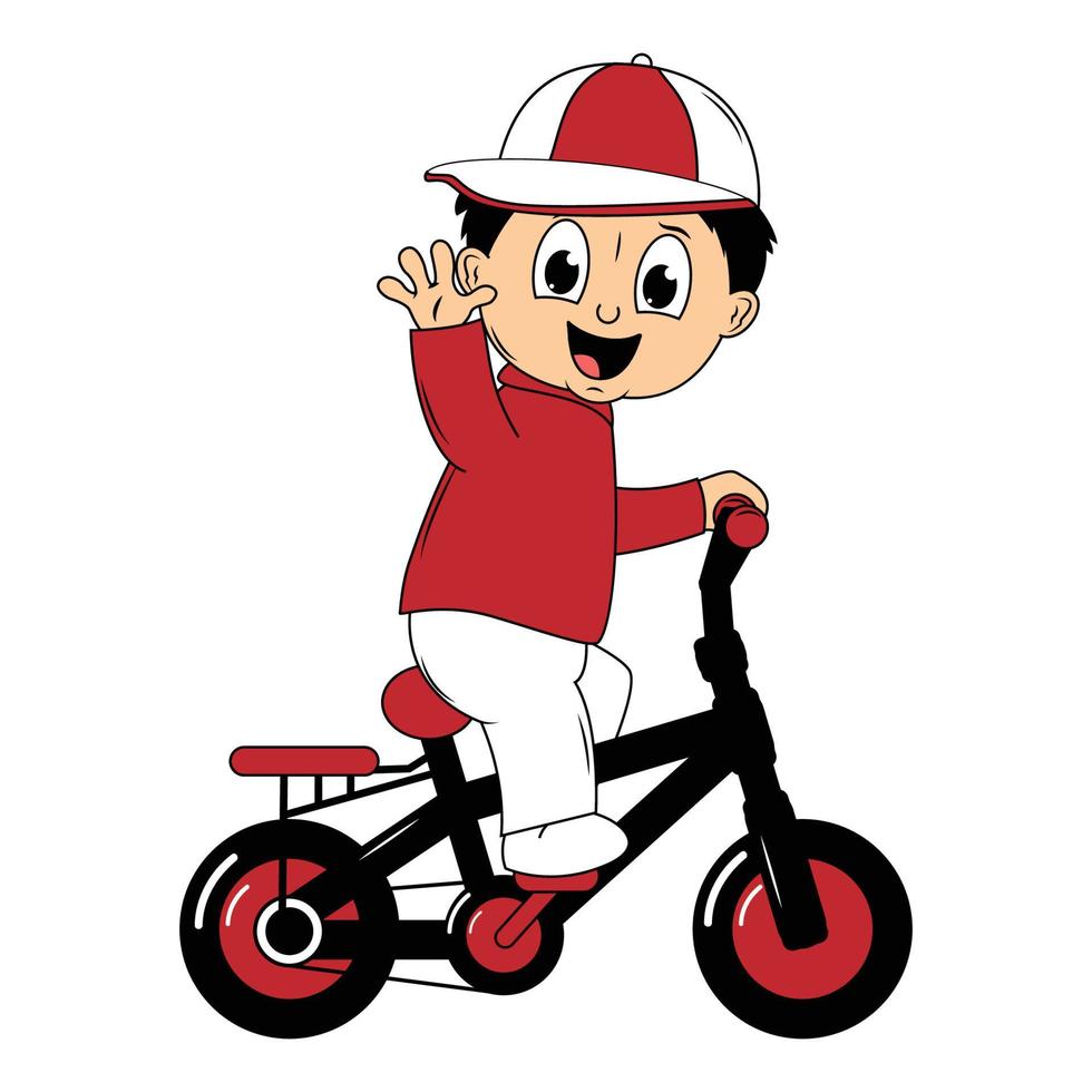 cute boy cartoon ride bicycle illustration graphic vector