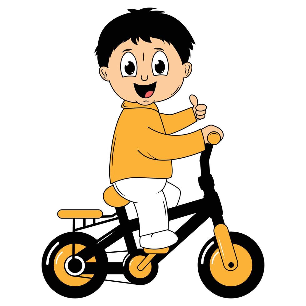 cute boy cartoon ride bicycle illustration graphic vector