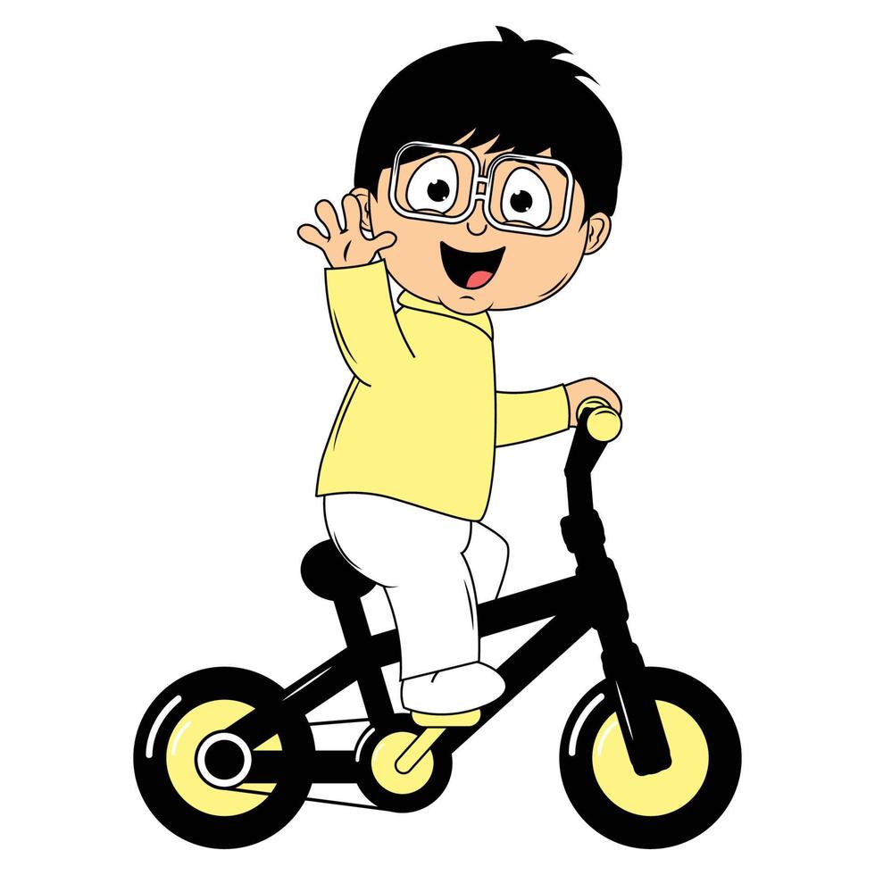 linda chico dibujos animados paseo bicicleta ilustración gráfico vector