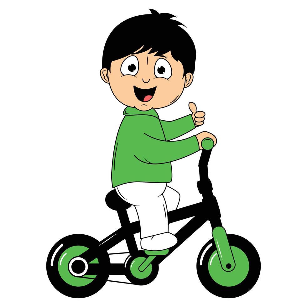 cute boy cartoon ride bicycle illustration graphic vector