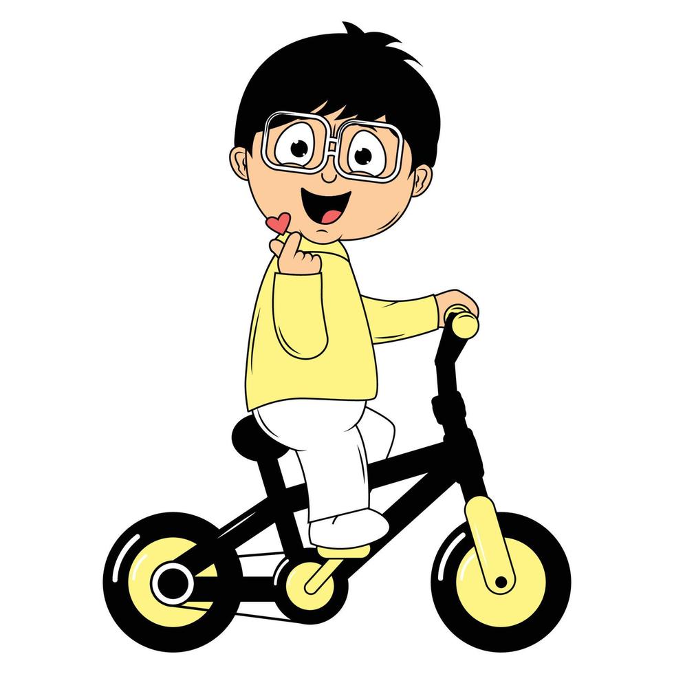 cute boy cartoon ride bicycle illustration graphic vector