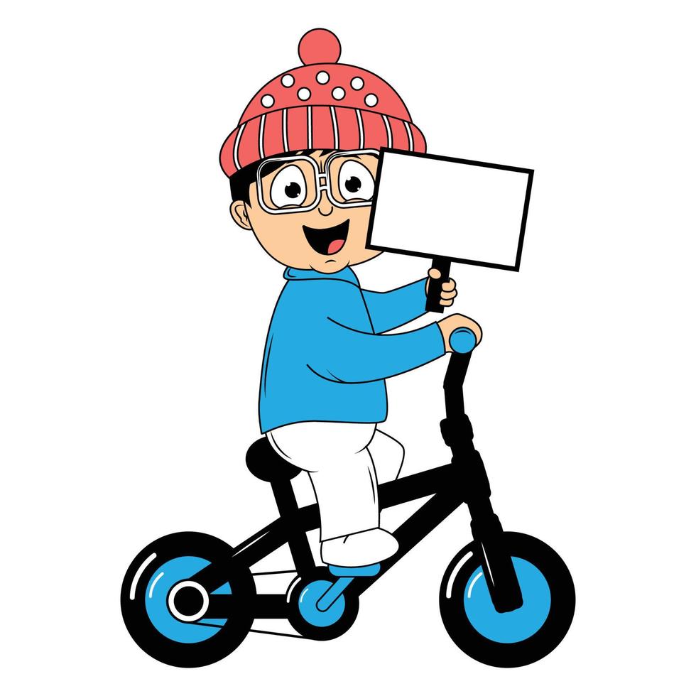 cute boy cartoon ride bicycle illustration graphic vector