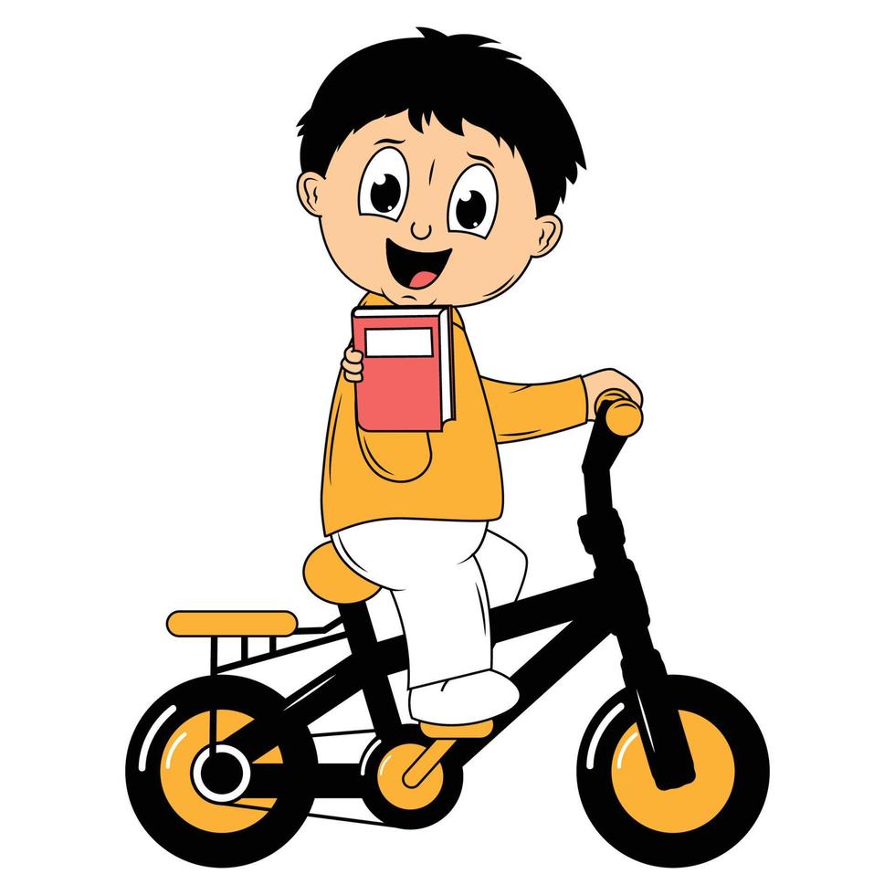 linda chico dibujos animados paseo bicicleta ilustración gráfico vector