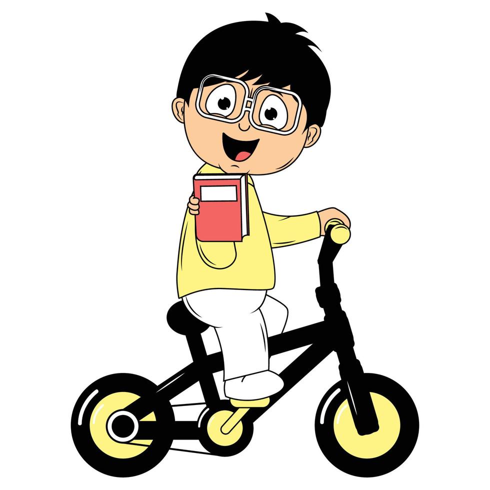 linda chico dibujos animados paseo bicicleta ilustración gráfico vector