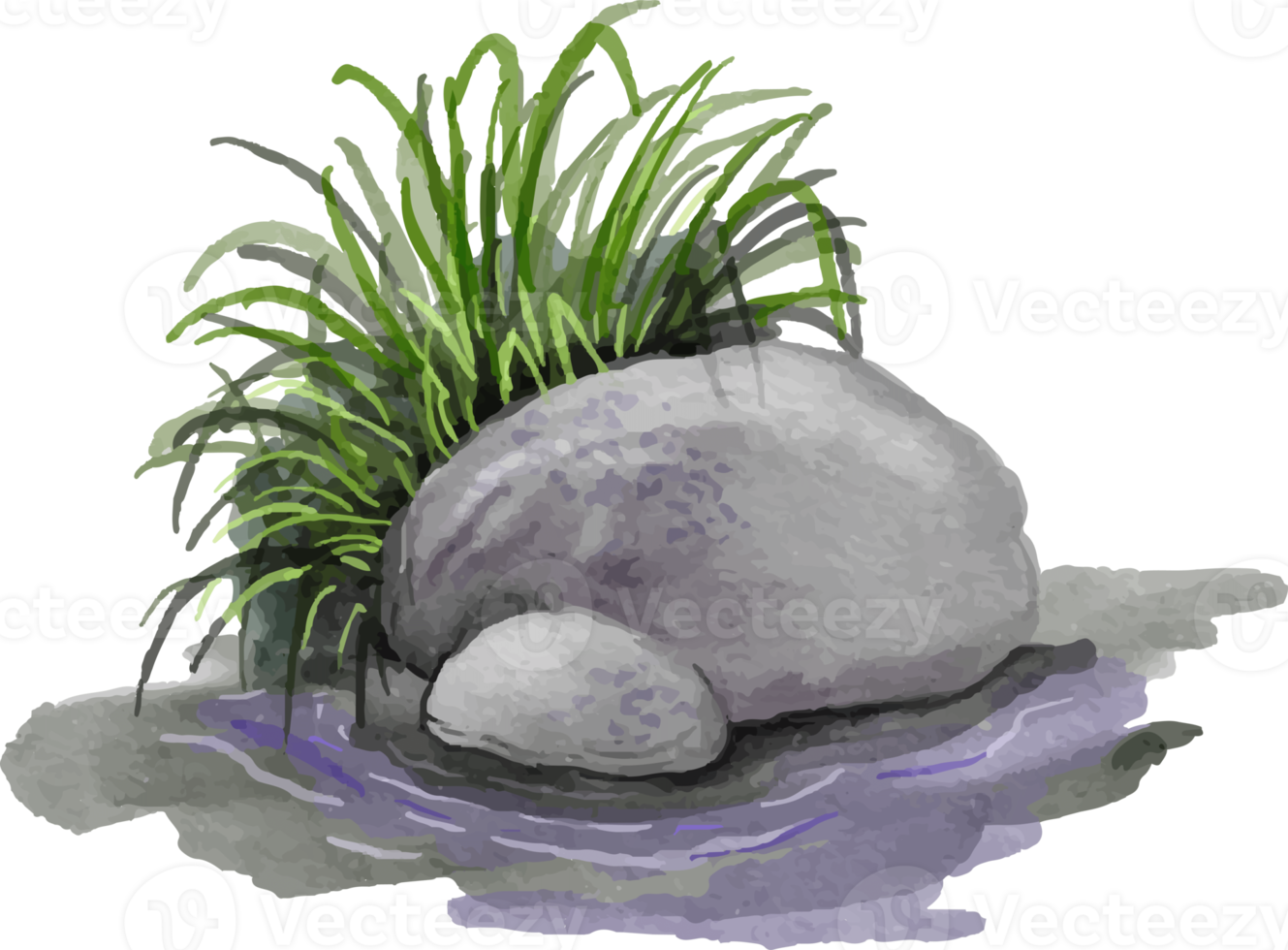 isolated watercolor illustration of stone and grass png