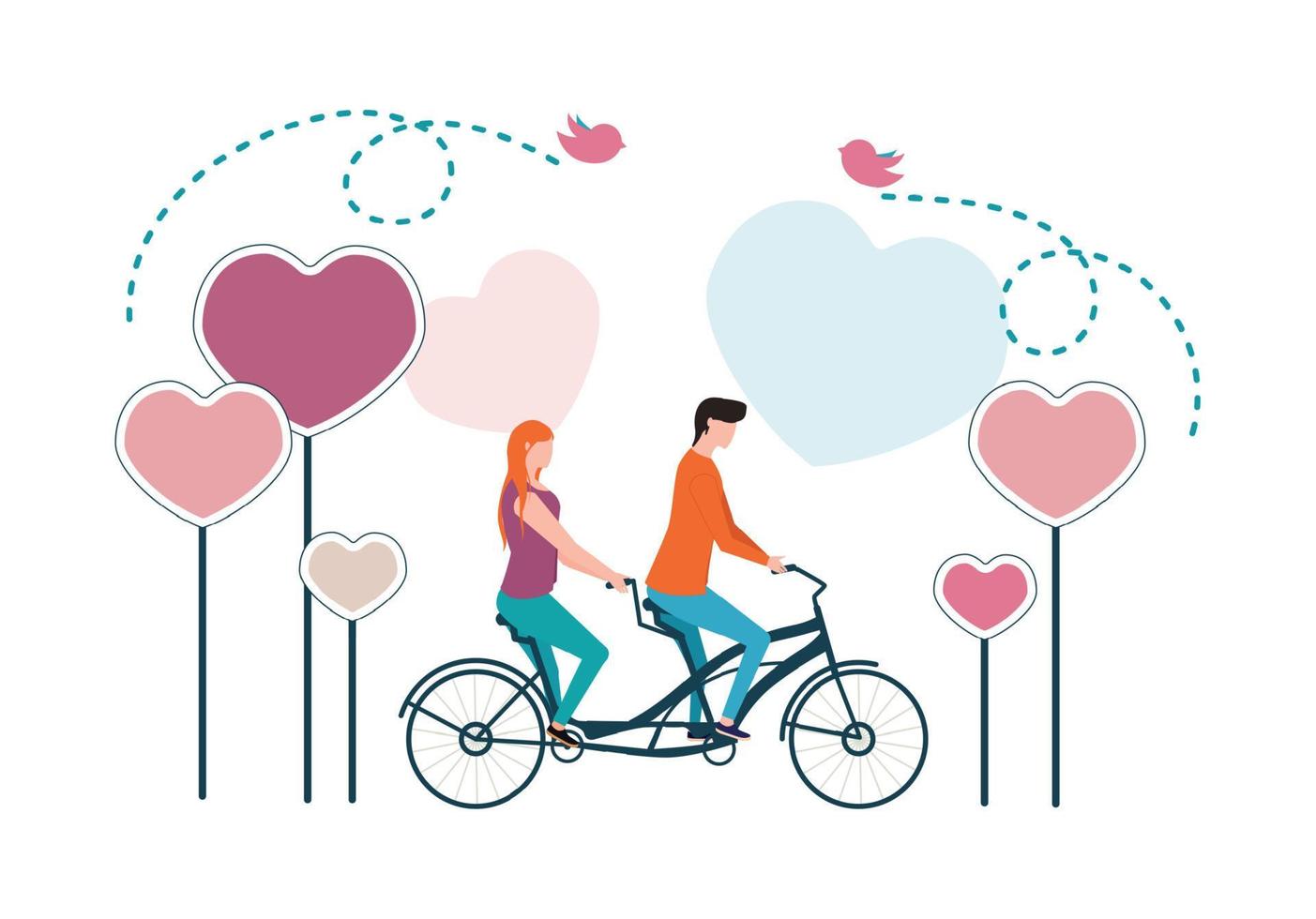 un Pareja montando un bicicleta juntos. San Valentín día. hombre y mujer en un bicicleta. vector