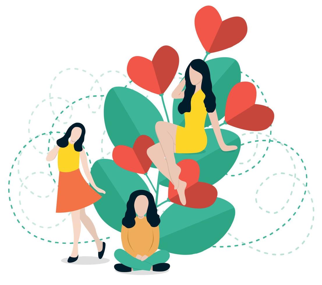 personas en amor. San Valentín día. ilustración con corazones vector