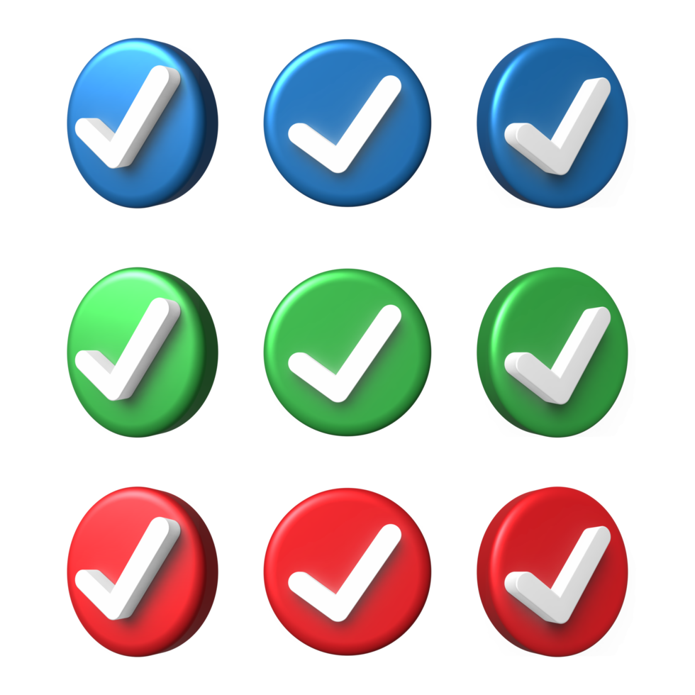 3d check mark bundle with circle icon isolated on white background. Different color and angle checklist icon. png