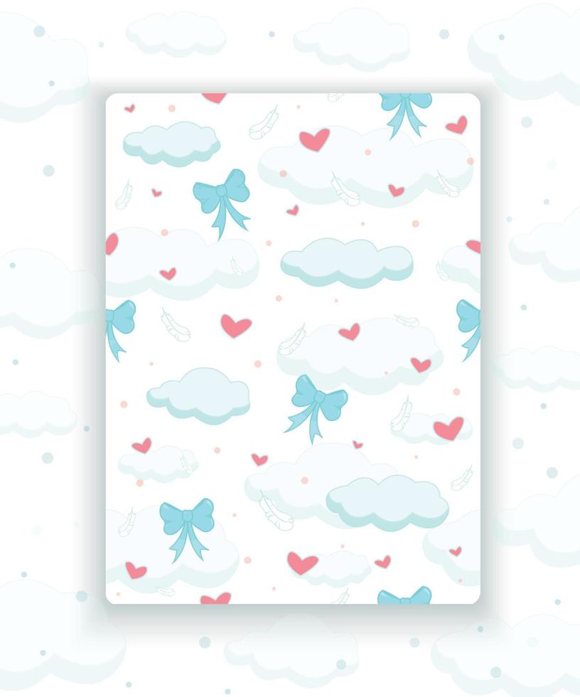 tarjeta postal. San Valentín día. imagen con nubes, arcos, plumas y corazones. vector ilustración.