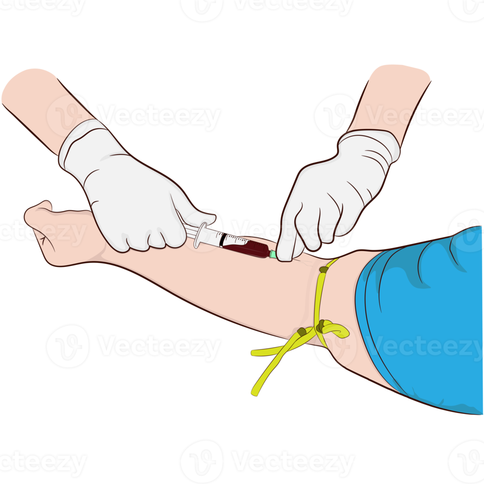 graphics drawing image a doctor using a needle to withdraw blood from an investigator To check the body png