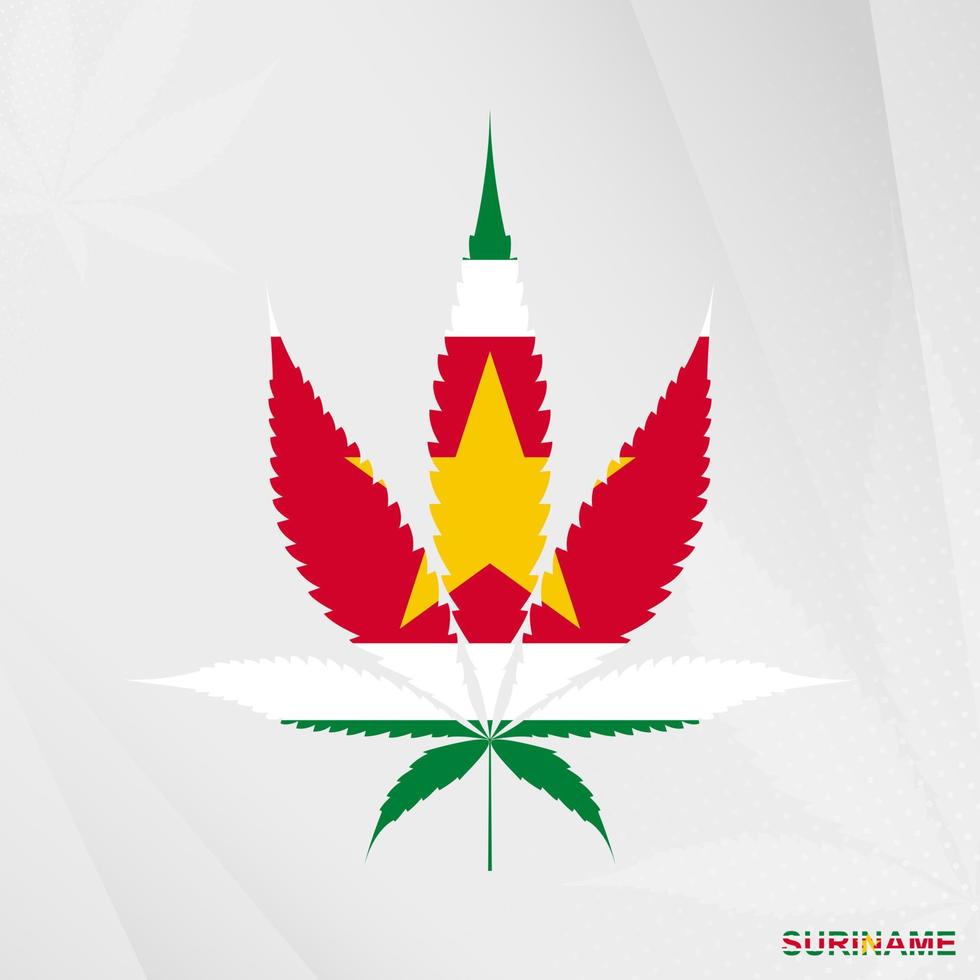 Flag of Suriname in Marijuana leaf shape. The concept of legalization Cannabis in Suriname. vector