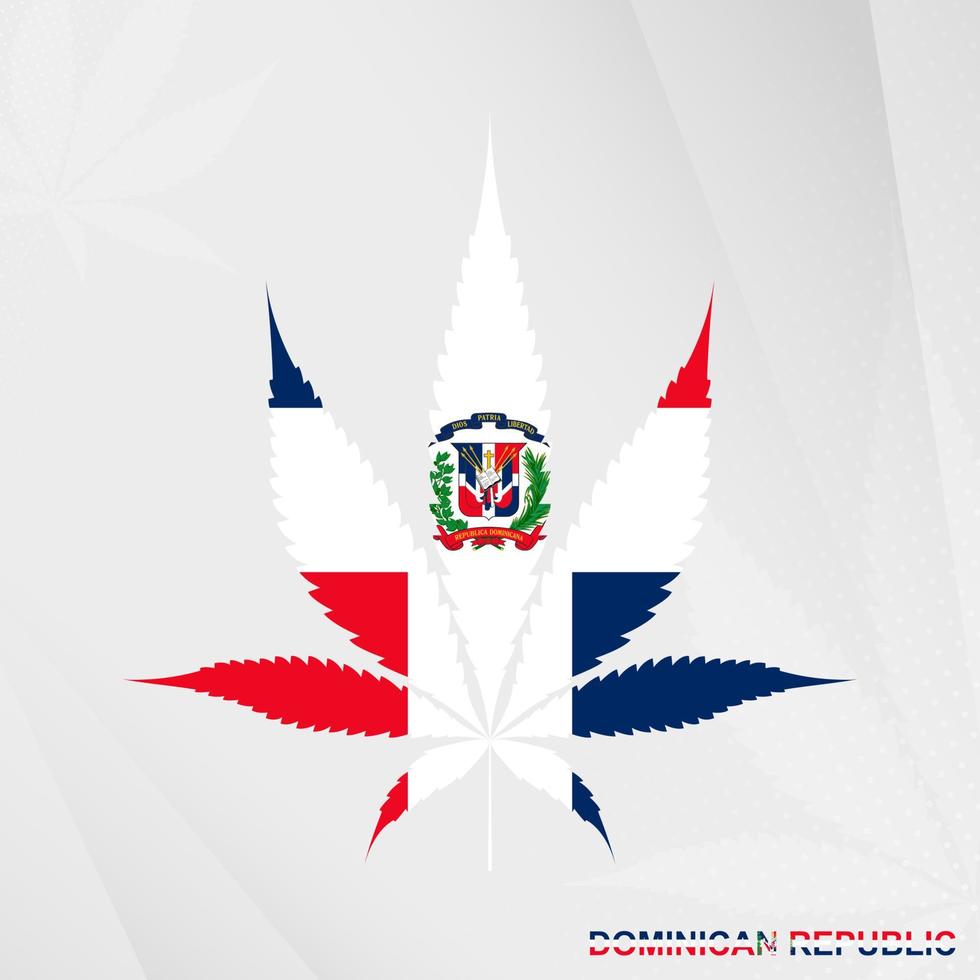 Flag of Dominican Republic in Marijuana leaf shape. The concept of legalization Cannabis in Dominican Republic. vector