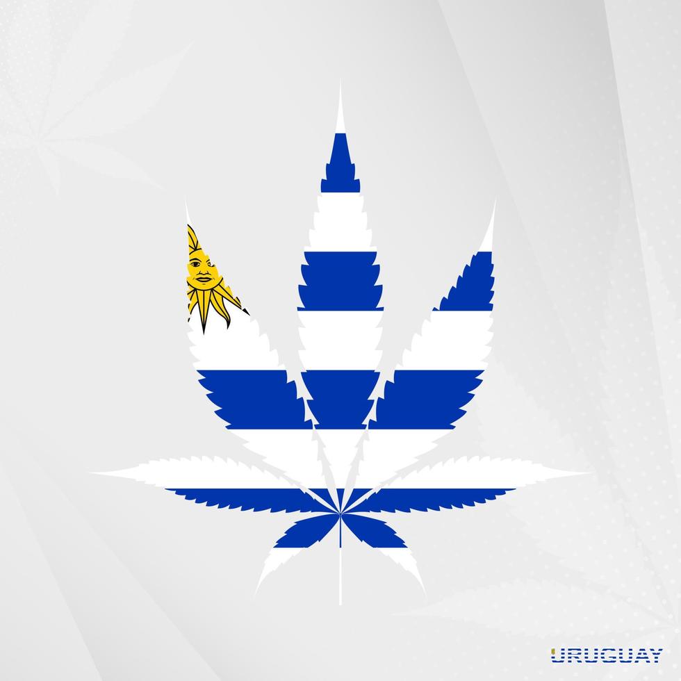 Flag of Uruguay in Marijuana leaf shape. The concept of legalization Cannabis in Uruguay. vector
