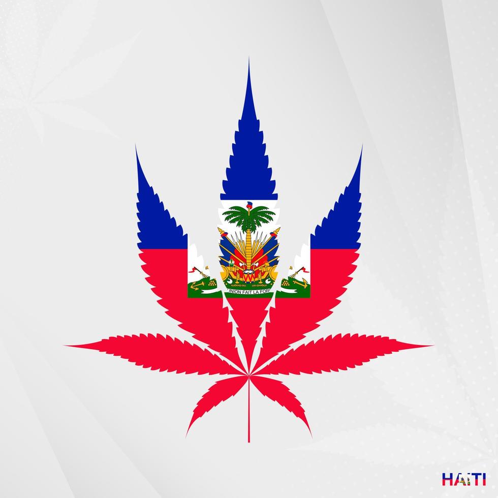 Flag of Haiti in Marijuana leaf shape. The concept of legalization Cannabis in Haiti. vector