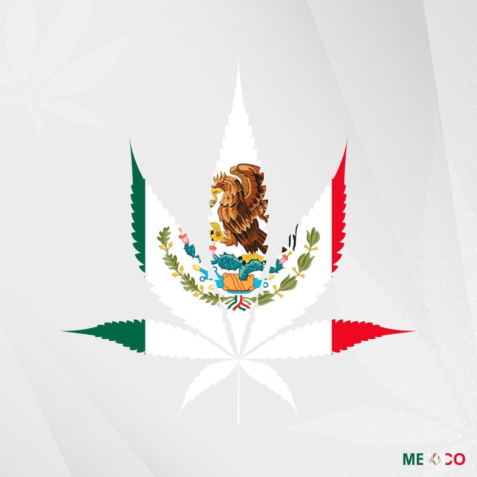 bandera de mexico en marijuana hoja forma. el concepto de legalización canabis en México. vector