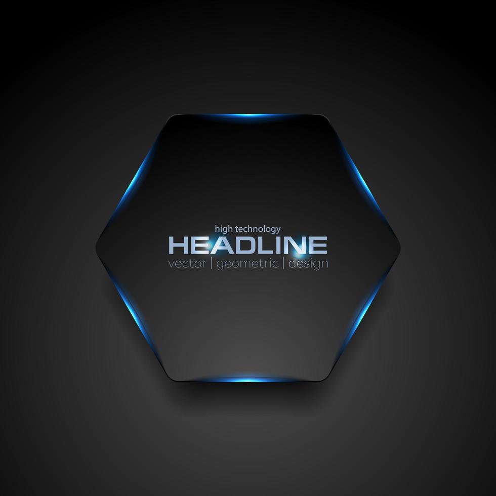 Black hexagon with blue glowing light abstract background vector
