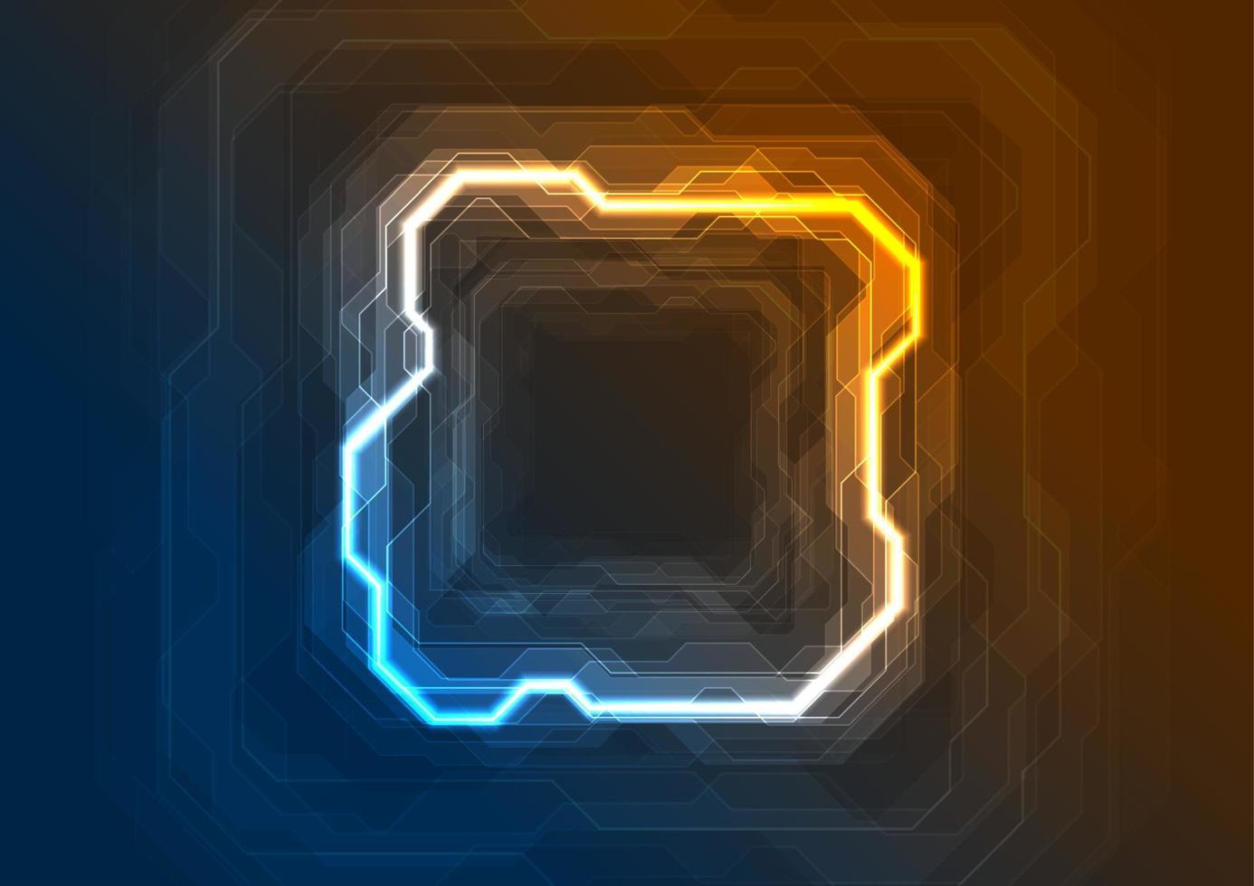 Blue orange neon abstract tech geometric background vector