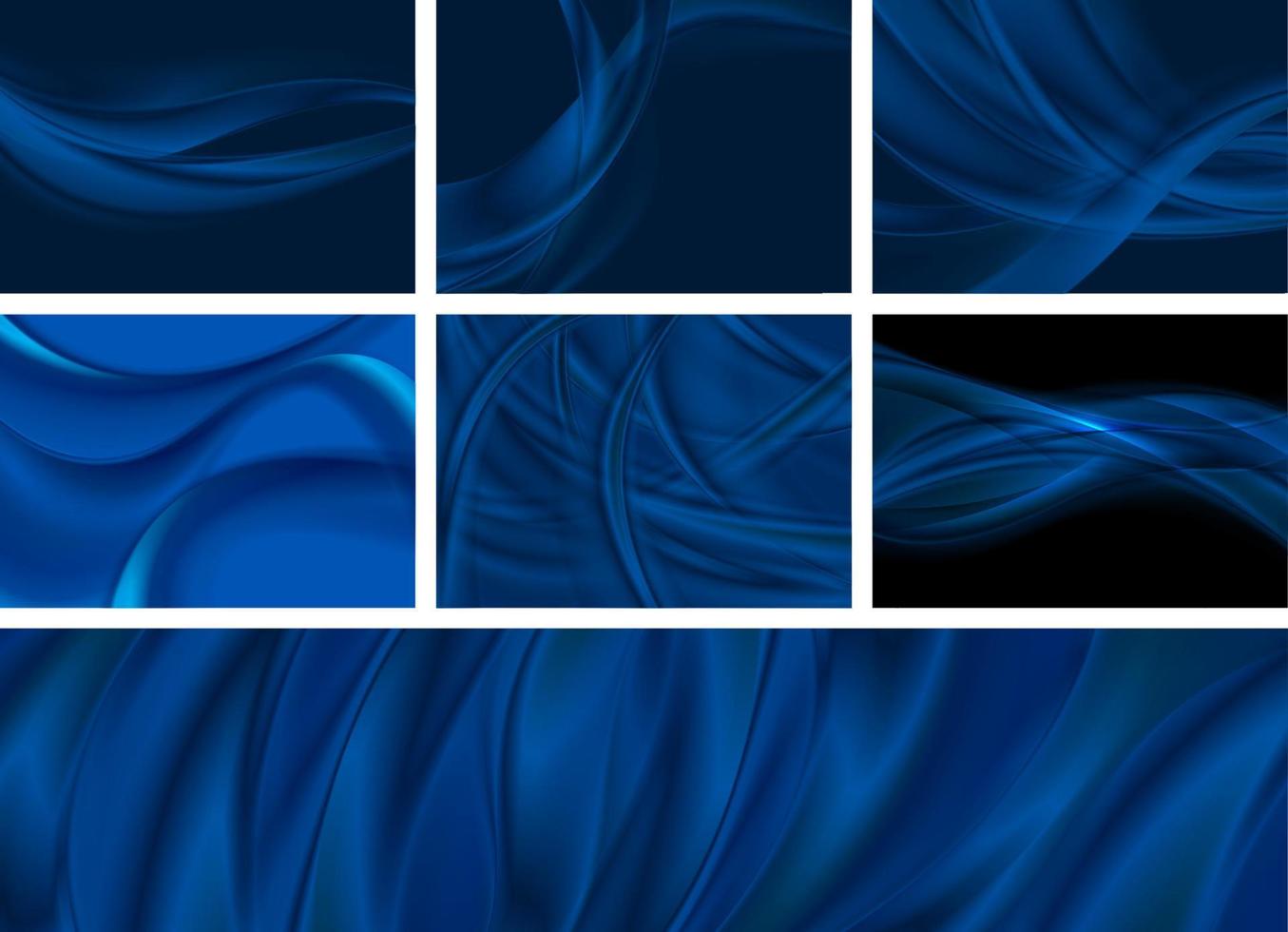 Set of dark blue abstract smooth waves backgrounds vector