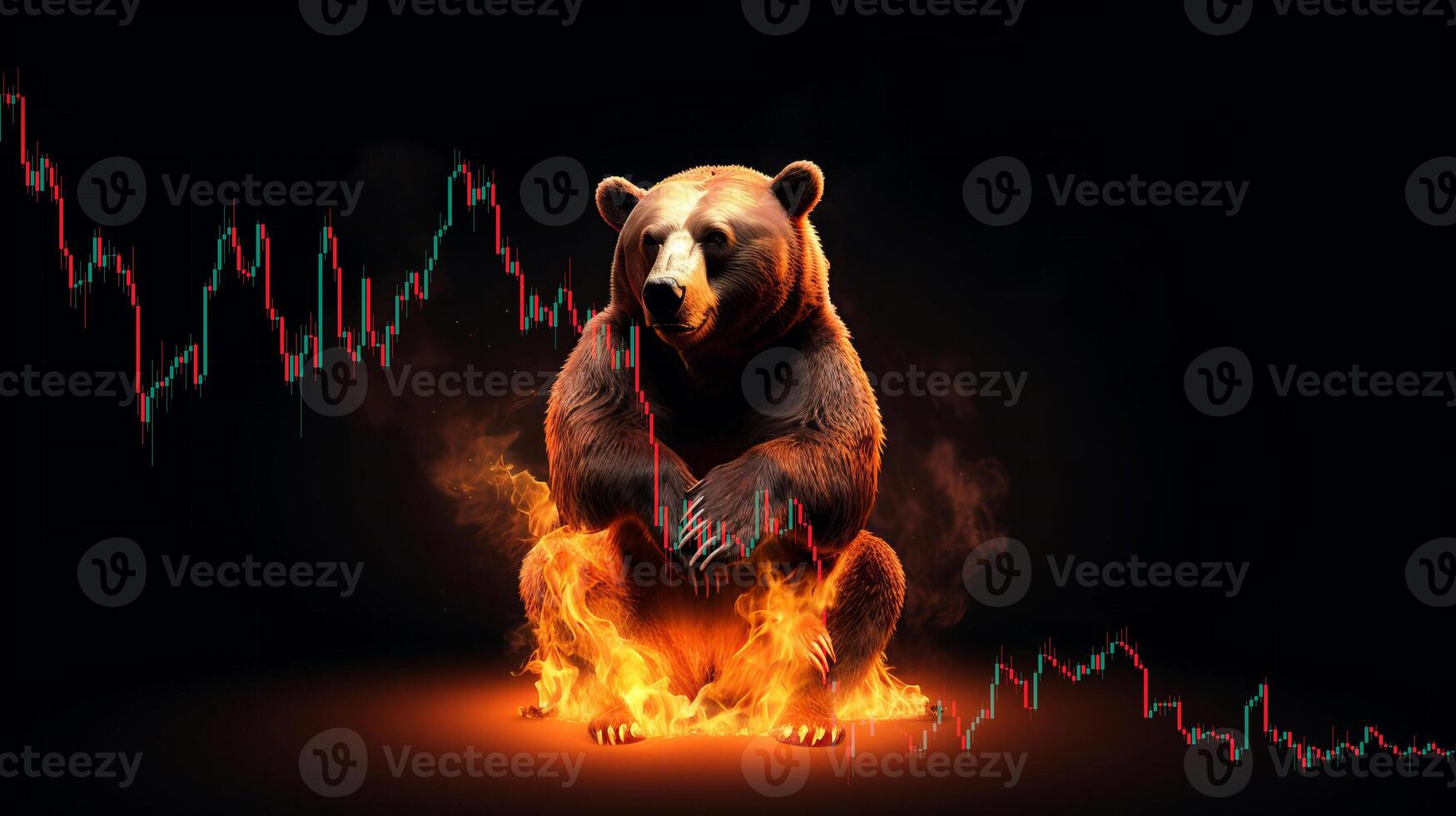 Bear on fire. Business bear market concept. . photo