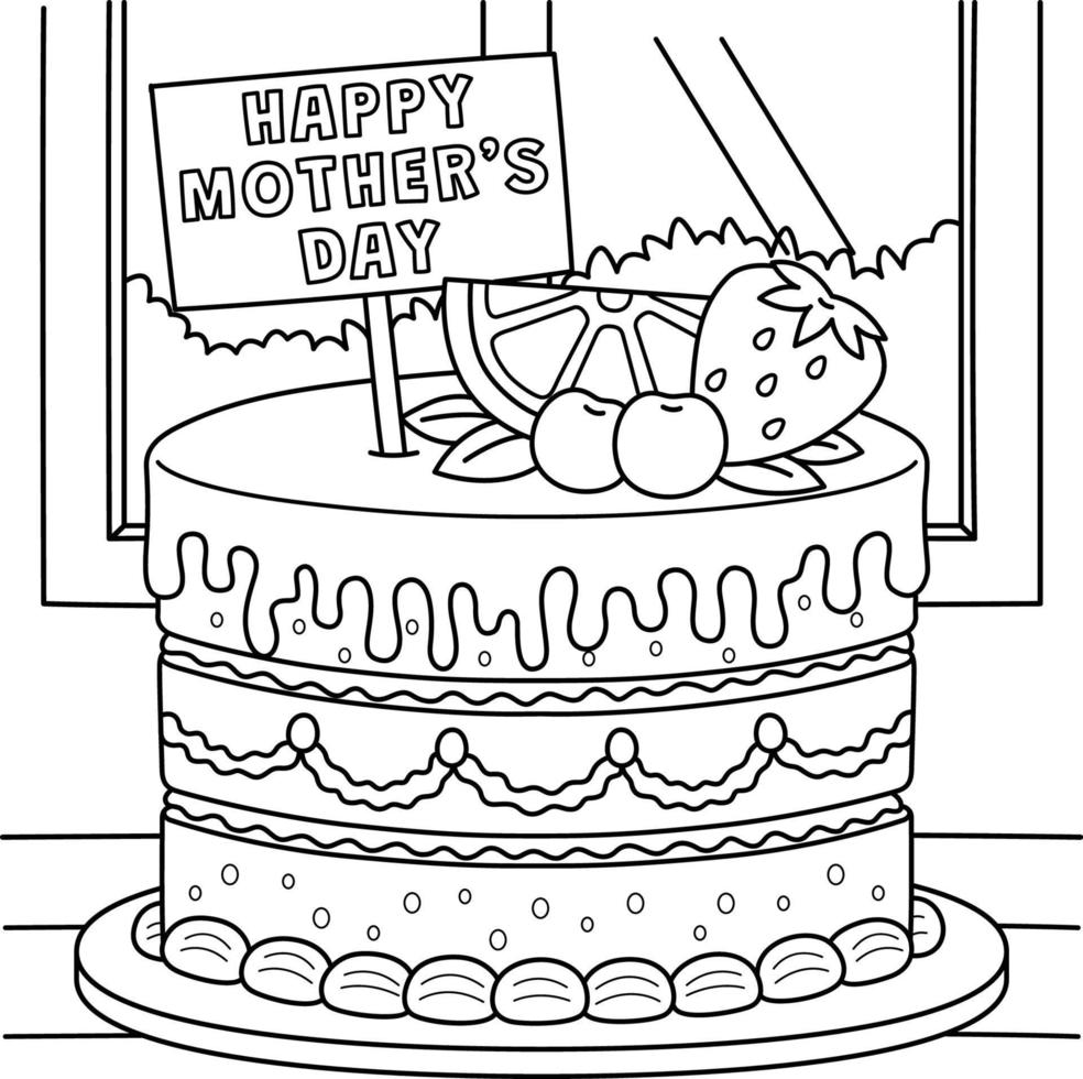 Happy Mothers Day Cake Coloring Page for Kids vector