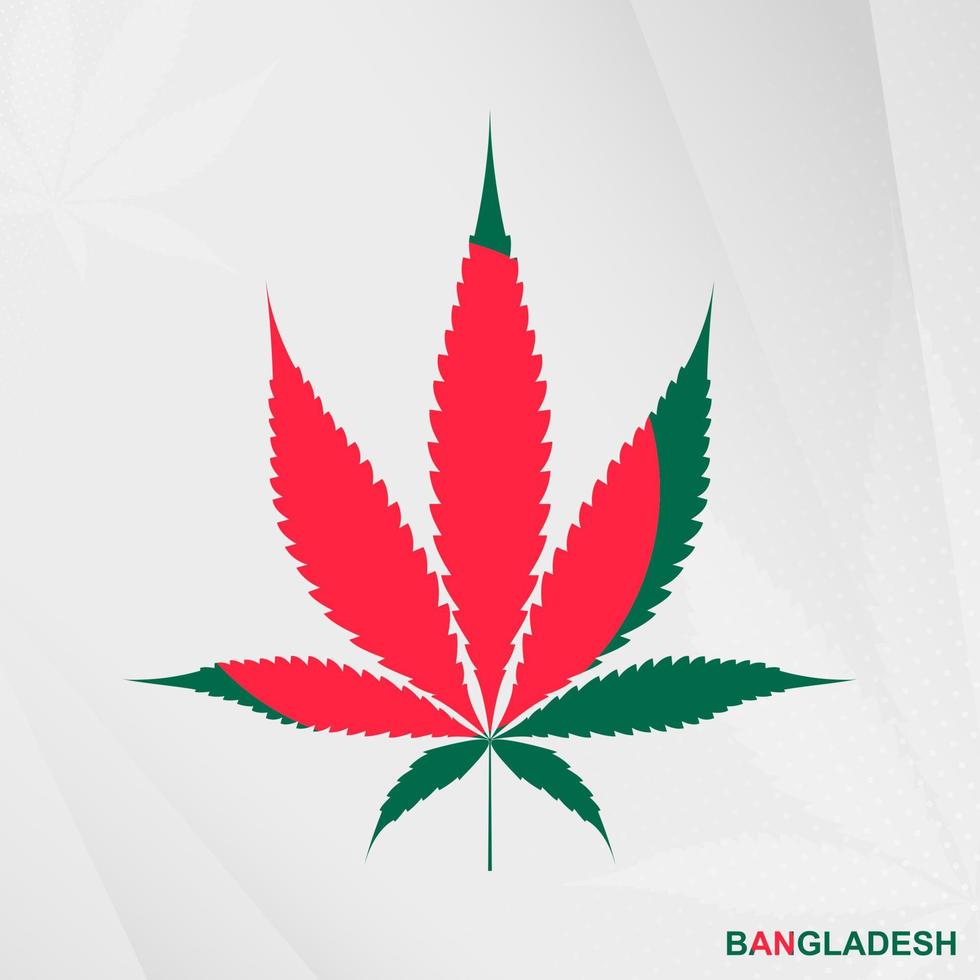 bandera de Bangladesh en marijuana hoja forma. el concepto de legalización canabis en bangladesh vector