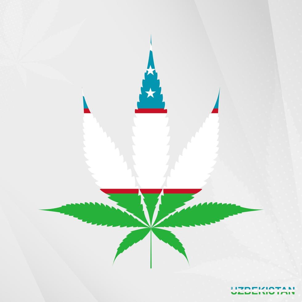 bandera de Uzbekistán en marijuana hoja forma. el concepto de legalización canabis en uzbekistán vector