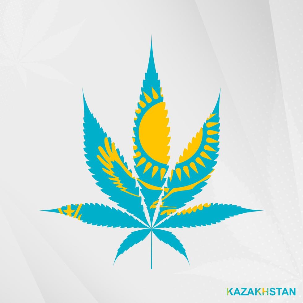 Flag of Kazakhstan in Marijuana leaf shape. The concept of legalization Cannabis in Kazakhstan. vector
