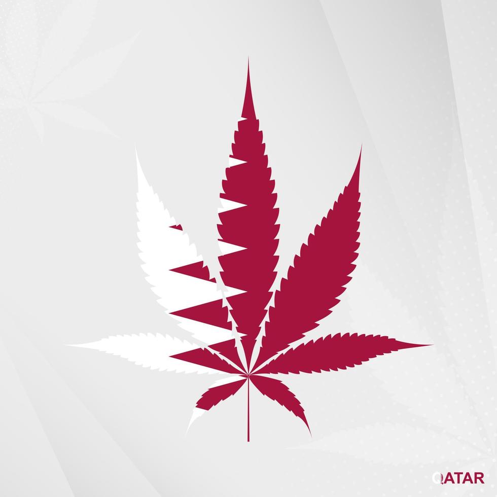 Flag of Qatar in Marijuana leaf shape. The concept of legalization Cannabis in Qatar. vector