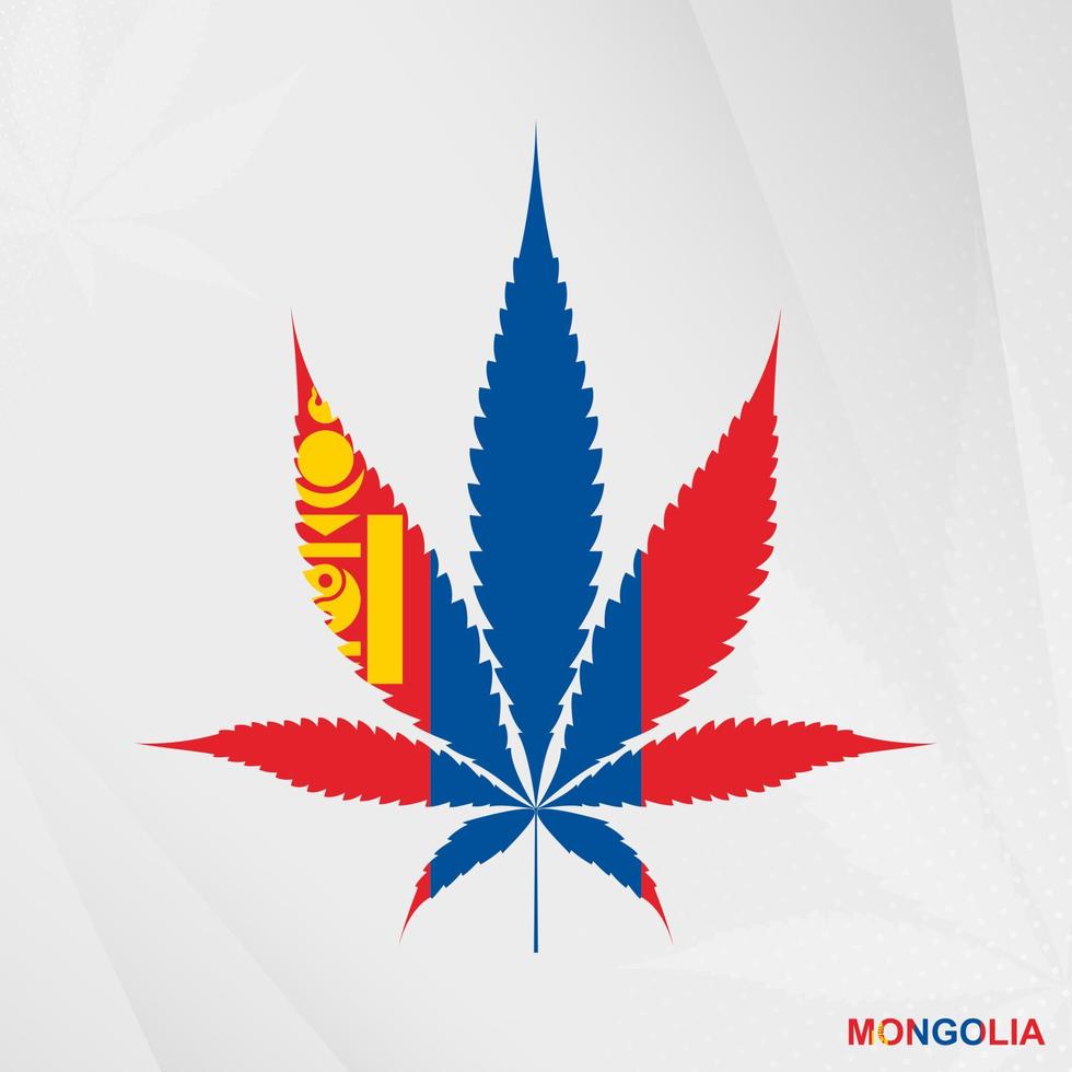 Flag of Mongolia in Marijuana leaf shape. The concept of legalization Cannabis in Mongolia. vector