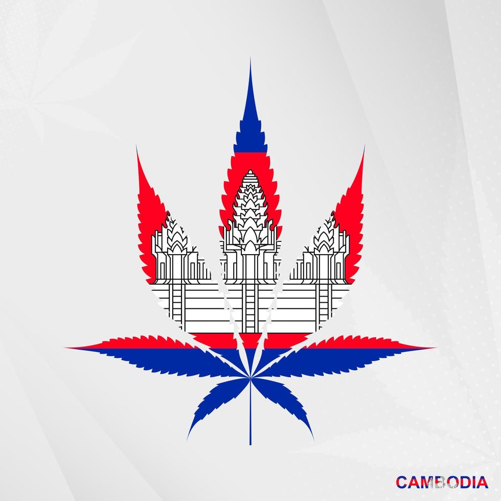 Flag of Cambodia in Marijuana leaf shape. The concept of legalization Cannabis in Cambodia. vector