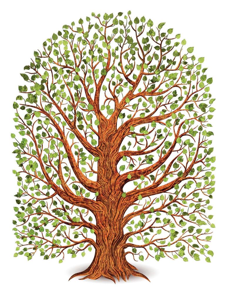 Old tree isolated on white background. Vector illustration.