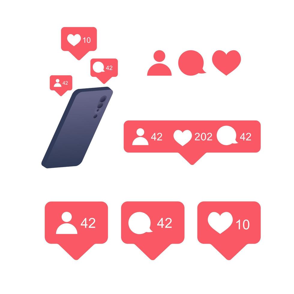 me gusta iconos mostrador notificación. como, seguidor, comentario iconos icono para social red, Internet, web, móvil, aplicación móvil teléfono vector ilustración. social medios de comunicación vector conjunto