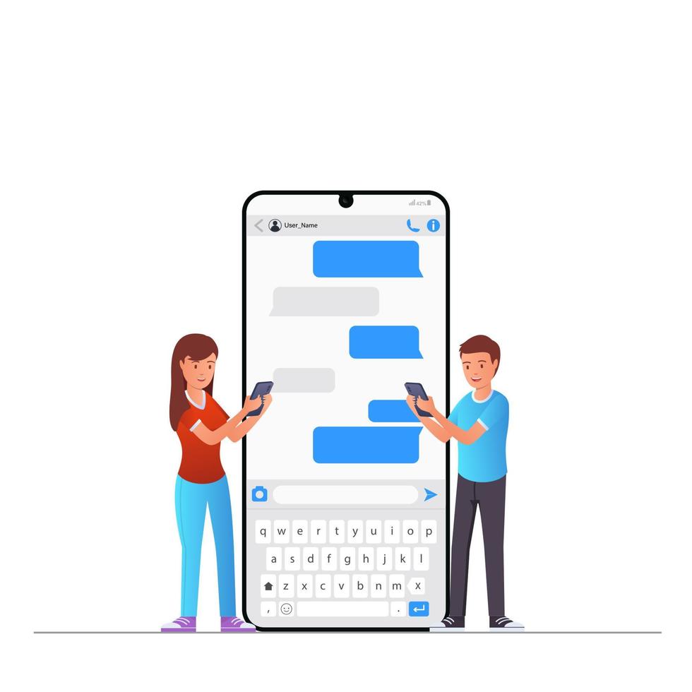 virtual relationships, online dating and social networking concept - teenagers chatting on the Internet. Social media chat and writing message young people vector illustration