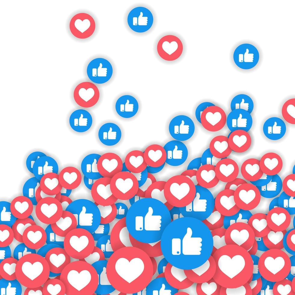 Social network symbol. Like and thumbs up icons isolated on white background. Counter notification icons. Social media elements. Emoji reactions. Vector illustration