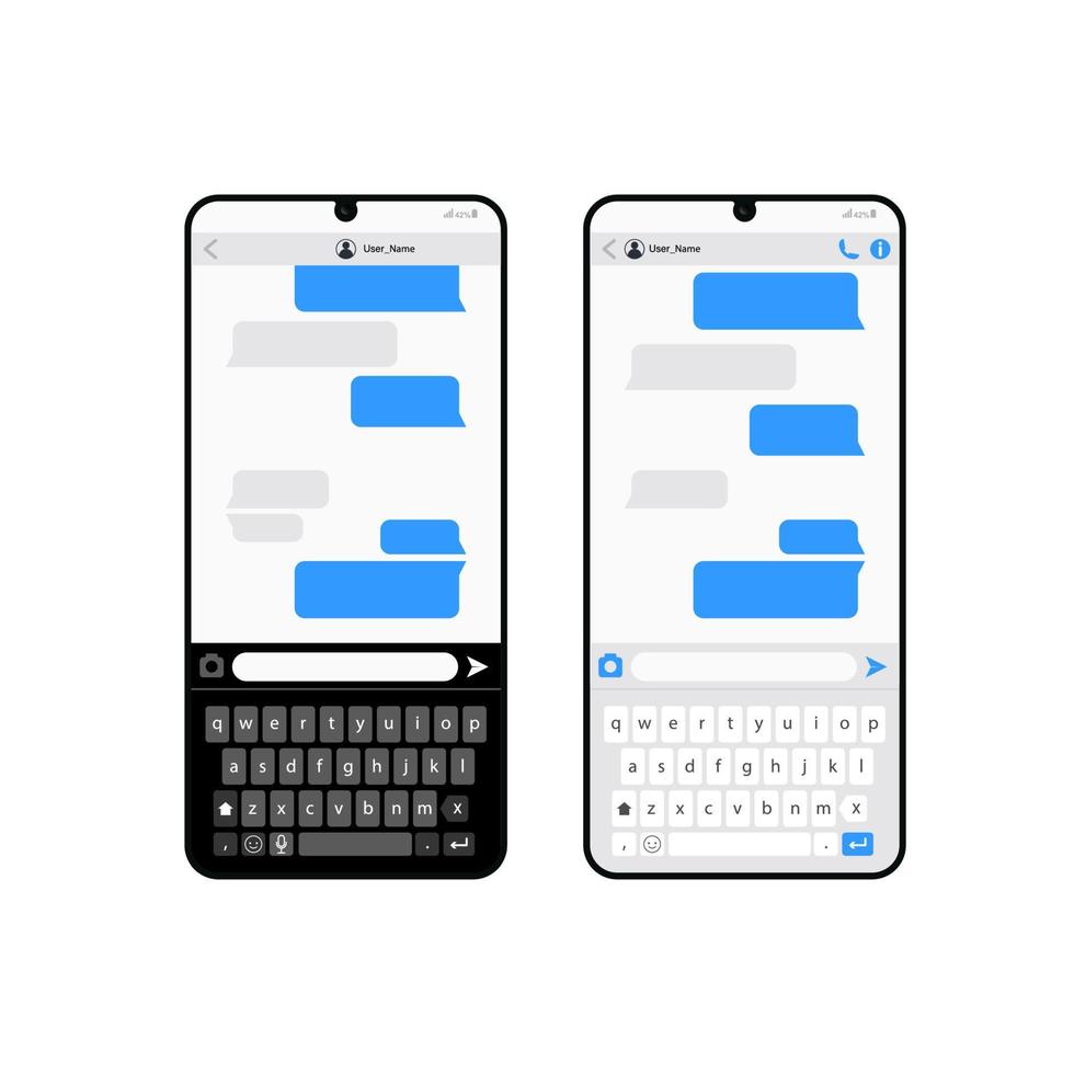 Smartphone chatting sms app template bubbles, black and white theme. Place your own text to the message clouds. Compose dialogues using samples bubbles Eps 10 format vector