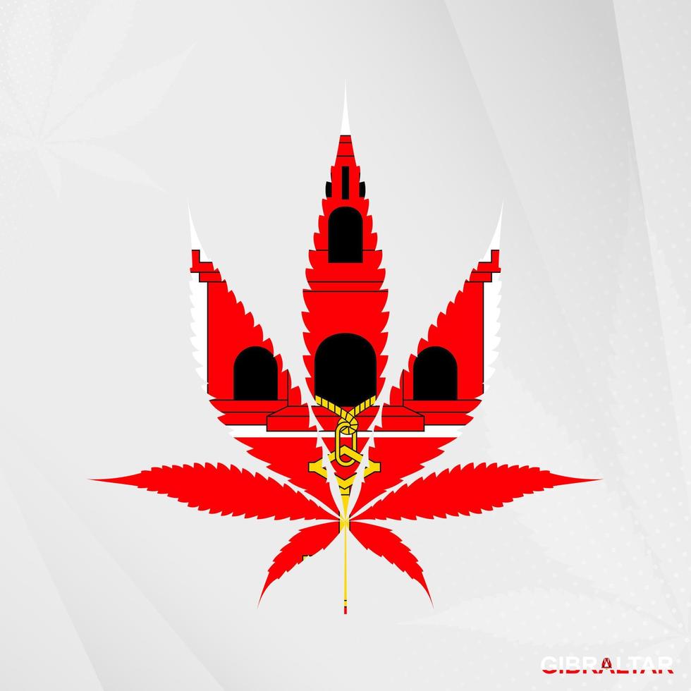 Flag of Gibraltar in Marijuana leaf shape. The concept of legalization Cannabis in Gibraltar. vector