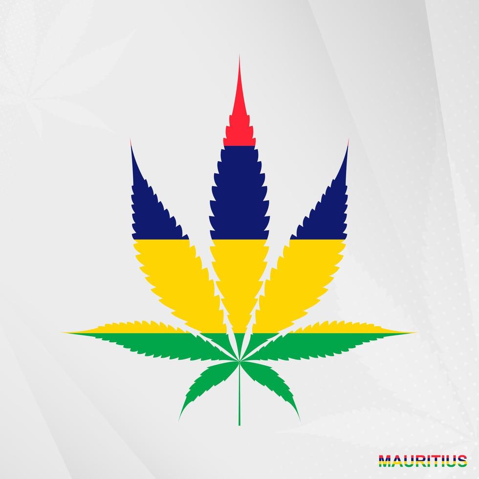 Flag of Mauritius in Marijuana leaf shape. The concept of legalization Cannabis in Mauritius. vector