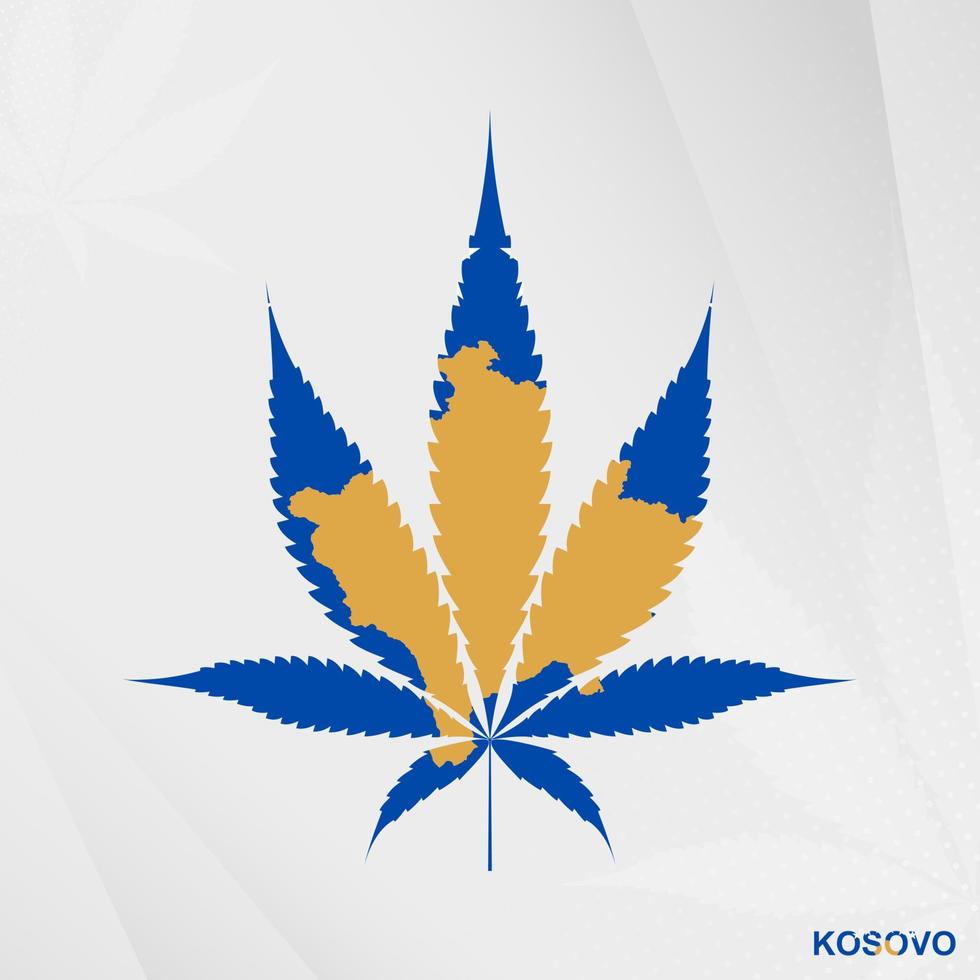 Flag of Kosovo in Marijuana leaf shape. The concept of legalization Cannabis in Kosovo. vector