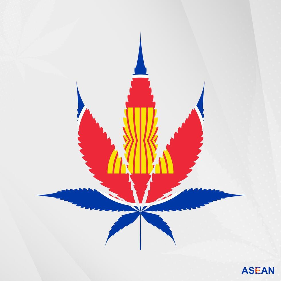 Flag of ASEAN in Marijuana leaf shape. The concept of legalization Cannabis in ASEAN. vector