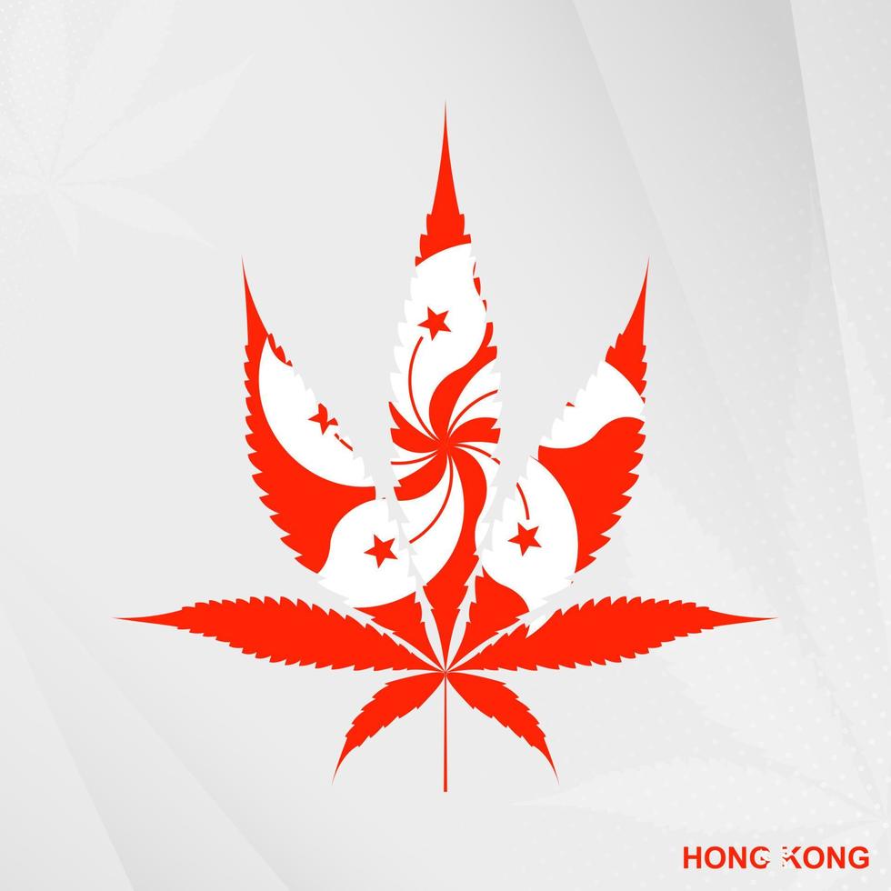 Flag of Hong Kong in Marijuana leaf shape. The concept of legalization Cannabis in Hong Kong. vector