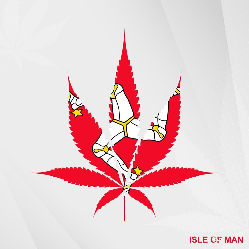 Flag of Isle of Man in Marijuana leaf shape. The concept of legalization Cannabis in Isle of Man. vector